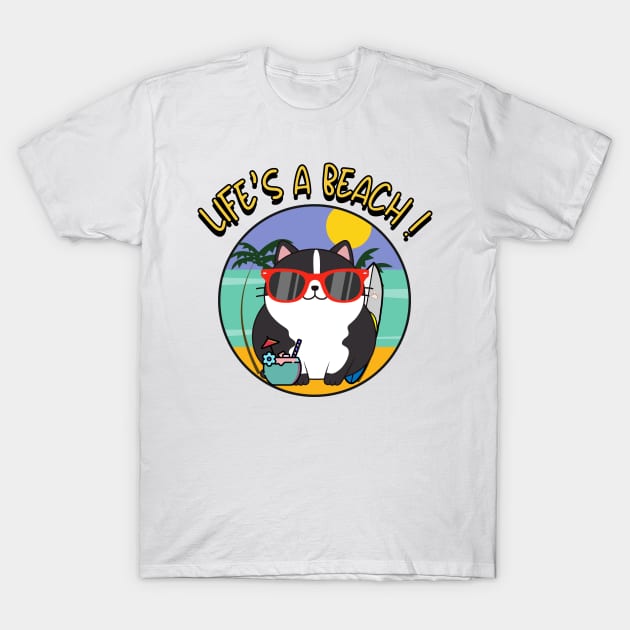 Funny fat cat is chilling on the beach T-Shirt by Pet Station